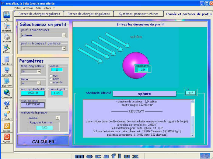 largeur de sphere et resistance aerodynamique hydrodynamique